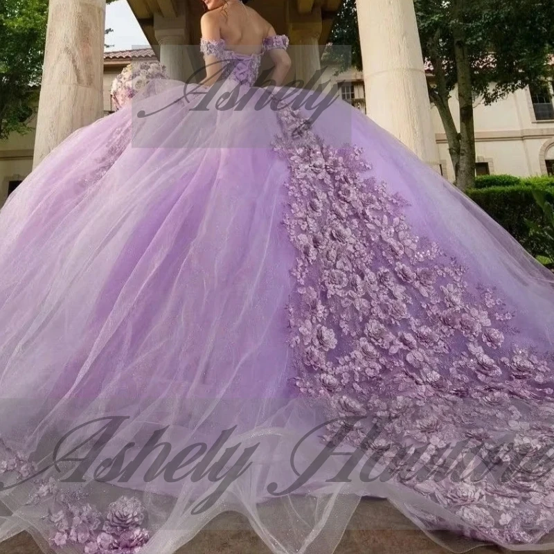 A3125 luxe lavande Pirncess 15 fille Quinceanera robes épaules nues fleur robe de bal bal fête d'anniversaire mariage 16 personnalisé