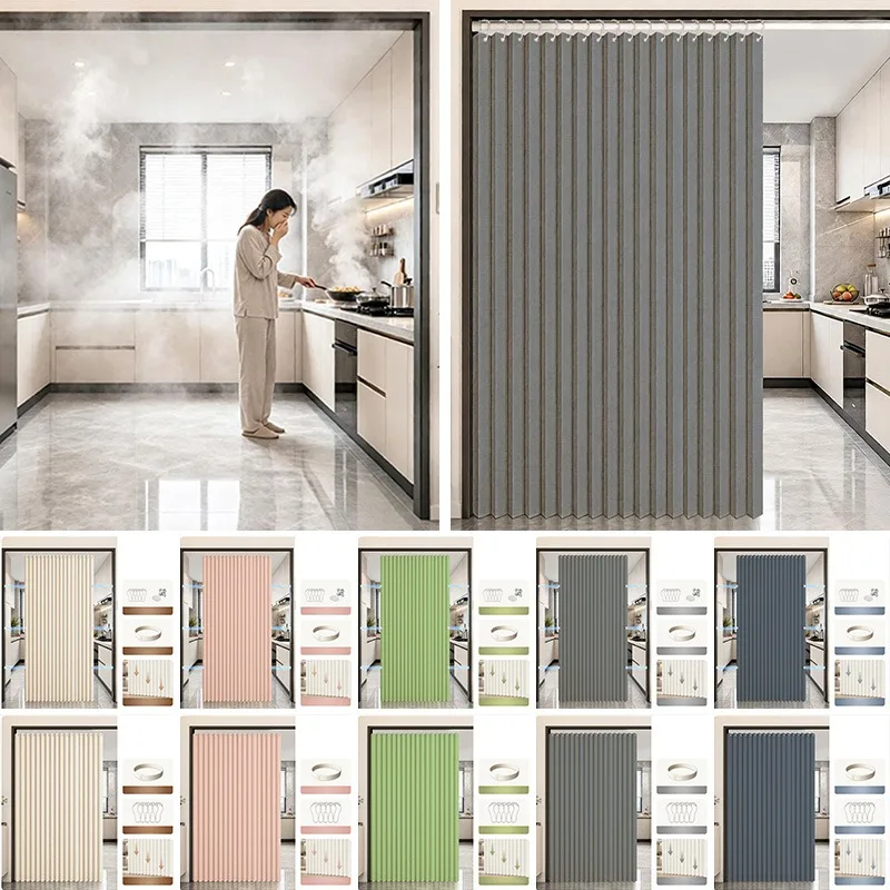 Collapsible Folding Accordion Door Curtain Waterproof Oilproof Pleated Room Divider For Kitchen and Balcony Privacy Screen