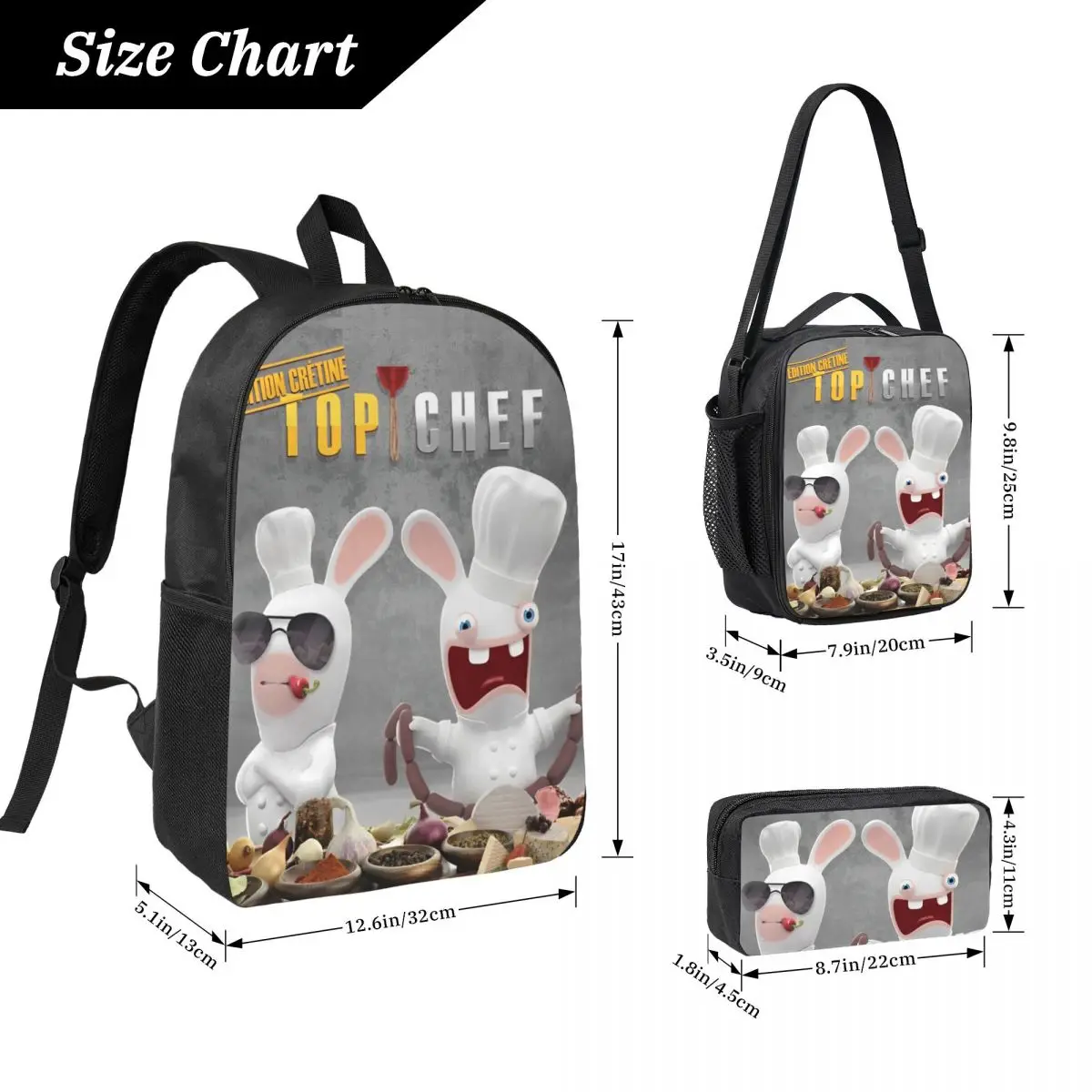 3Pcs Invasion Rabbits merch Backpack Set for Boy Girl Pen Bags Bookbag Sets with Lunch Box For School Students Knapsack
