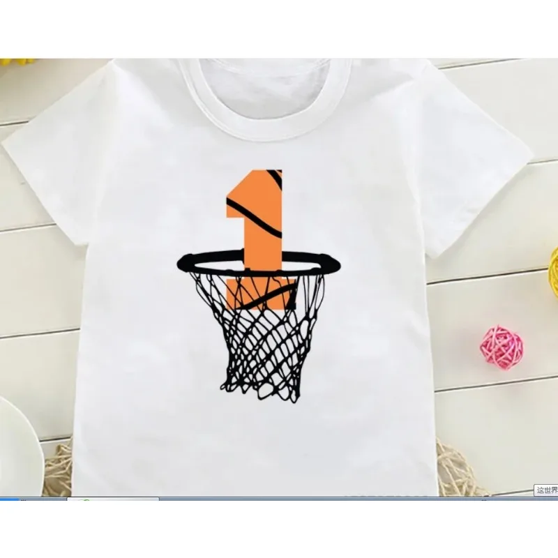 Camisetas engraçadas com números de aniversário de basquete, jogadores de basquete para crianças, camisetas com estampa de rede, top infantil