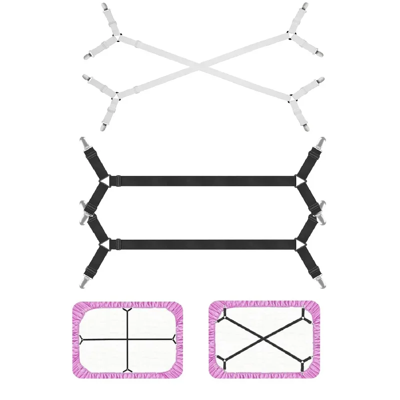 2 PCS Fastener Fixing Sheet Straps, Adjustable Cross Elastic Straps, Flat Fit Sheet Clips for Mattress Cushions Sofa Cushions