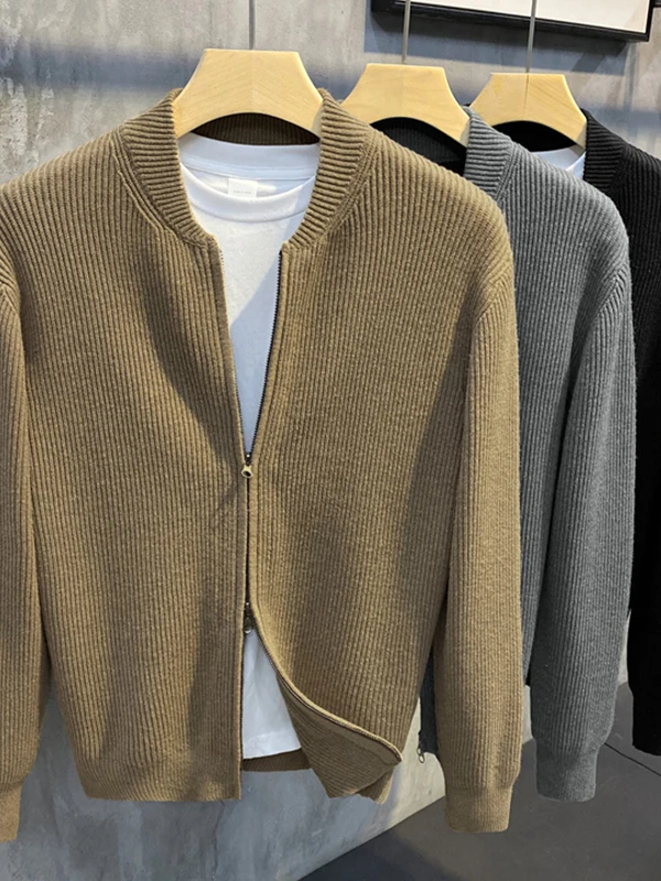 

Мужской трикотажный свитер с двойной молнией, однотонный универсальный весенне-осенний длинный кардиган на молнии све, мягкий полиэстер