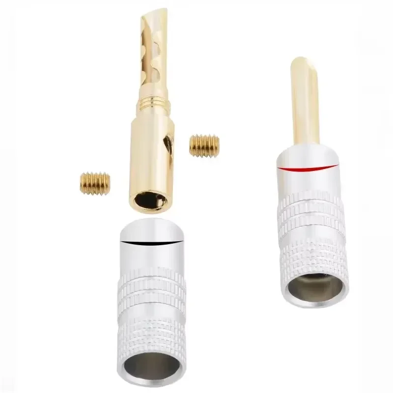 4PCS 4mm Banana Plug 24K Gold Plated Copper BFA 4mm Banana Connector Male Speaker Plug Black&red No Welding Required