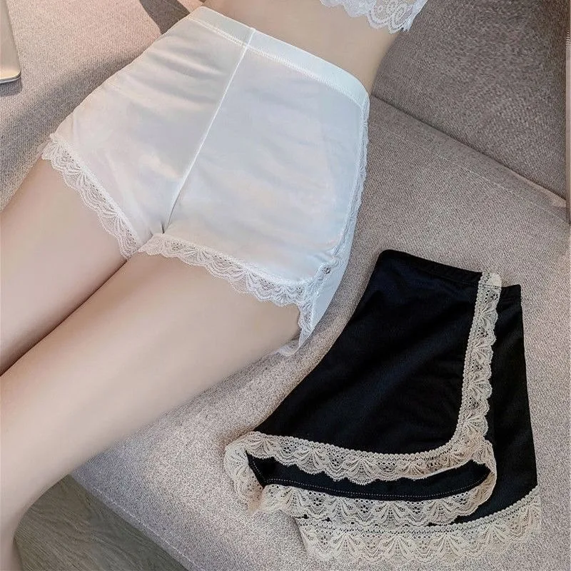 

Ice Silk Traceless Safety Pants Women Summer Thin Underpants Unrolled Edges Large Size Leggings Middle Waist Lace Bottom Shorts