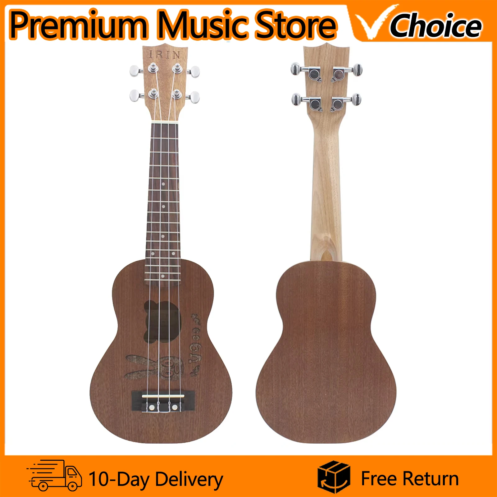 IRIN 21 Inch Ukulele Bunny&Bear Sapele Wood Soprano Ukulele Beginner Practice Hawaiian Four String Guitar Stringed Instruments