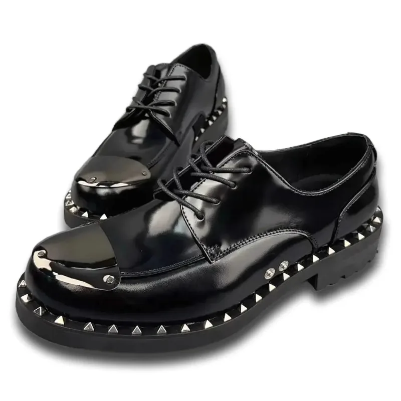 أحذية ديربي كاجوال للرجال من الجلد الطبيعي البريطاني، أحذية جلدية رسمية ذات نعل سميك #3