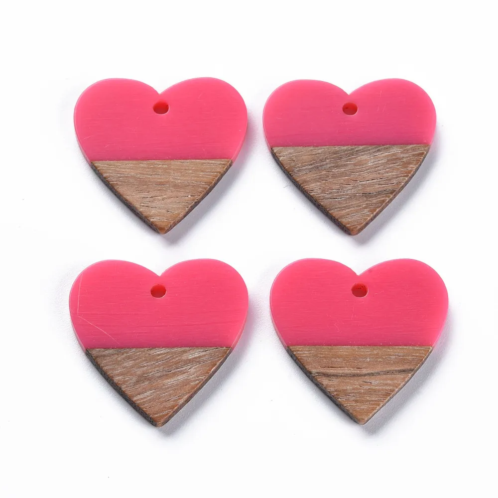 50Pcs Heart Resin Wood Earring Charms Opaque Two Tone Color Pendants for Wooden Earrings Necklace Connectors Jewelry Making DIY