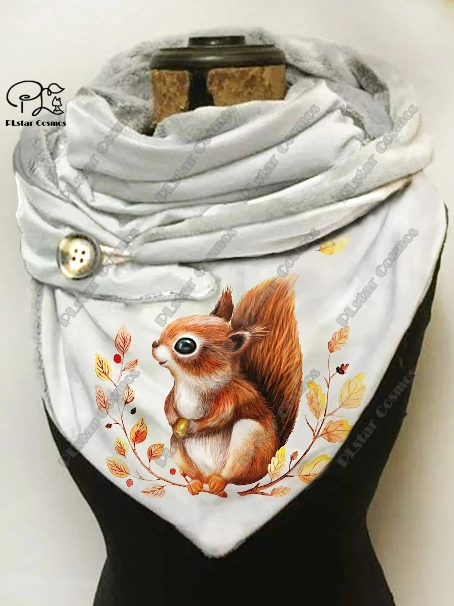 3D printing new animal series cute hedgehog, squirrel and rabbit pattern women\'s warm shawl spring winter small triangle scarf