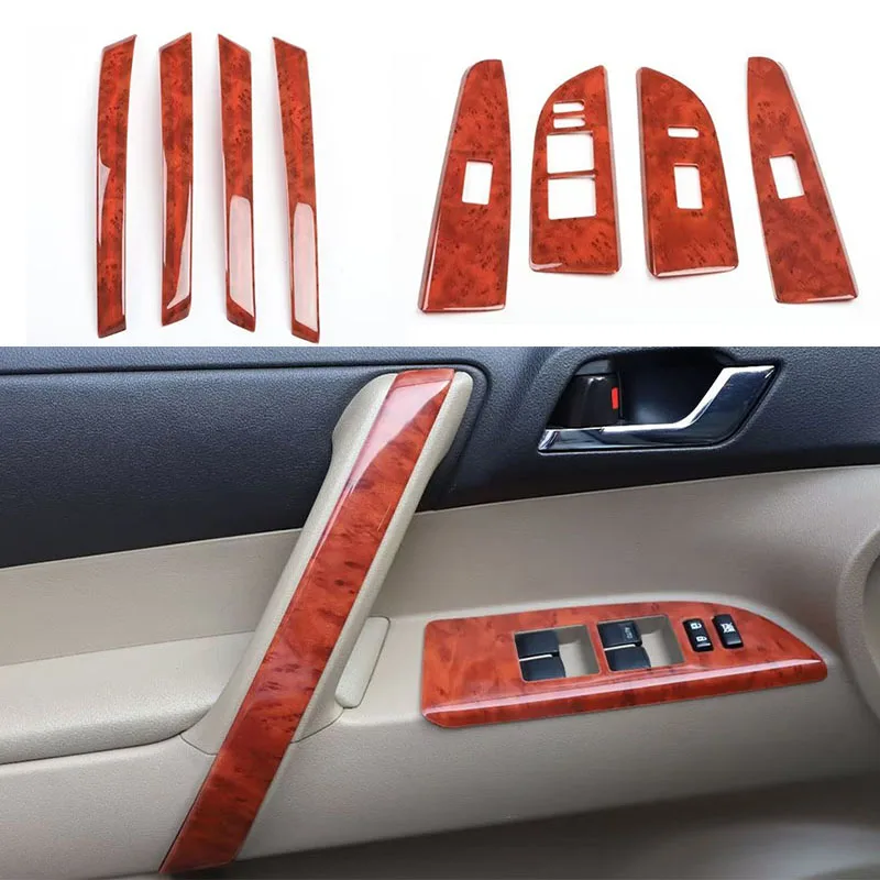 Interior Wooden Moulding Trim Door Window Lift Cover Frame For Toyota Highlander 2009 2010 2011 2012 2013 2014