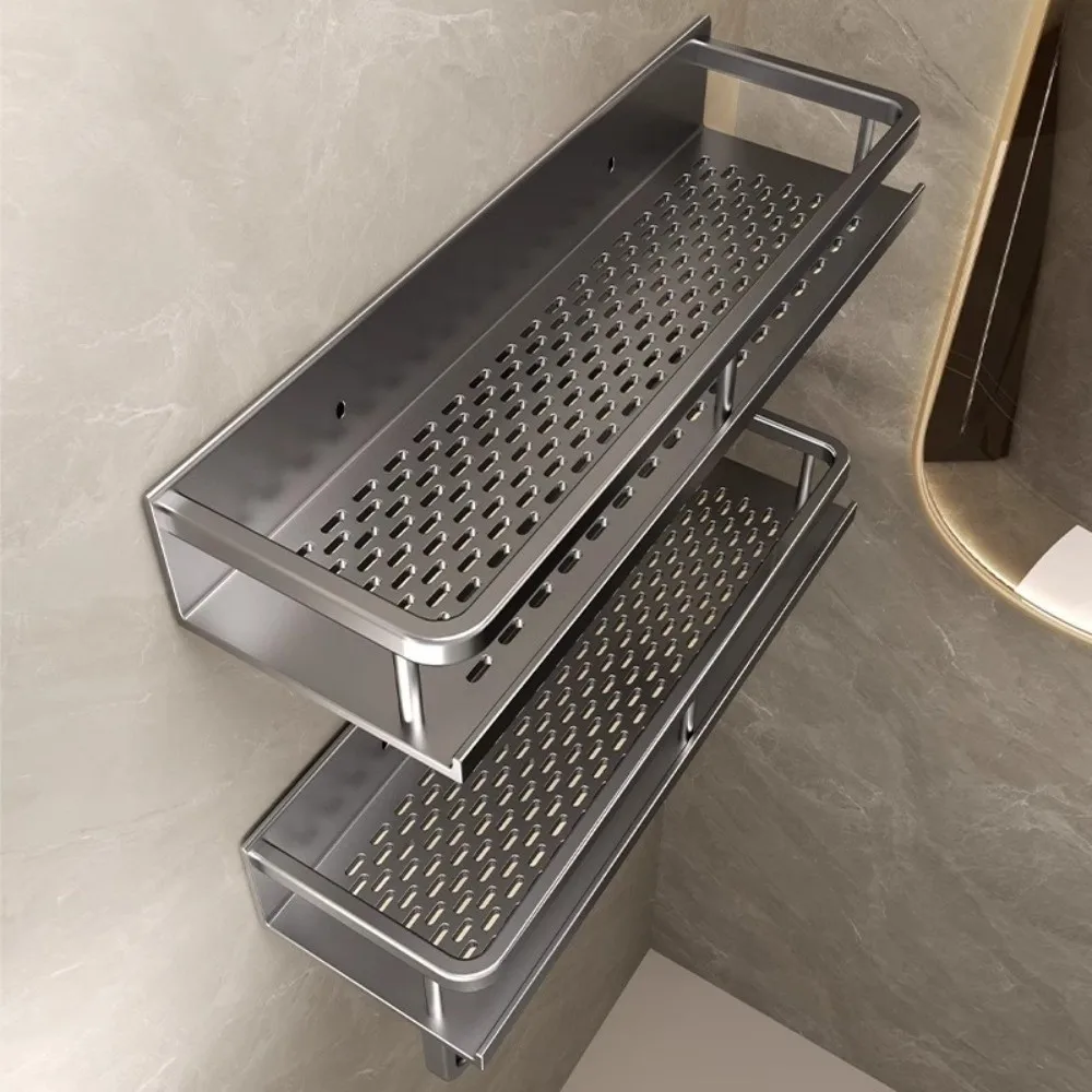 

Полка для ванной комнаты из алюминиевого сплава, прямоугольная форма, полка для душа без дрели, нержавеющая, экономия места, угловая полка для хранения туалетных принадлежностей