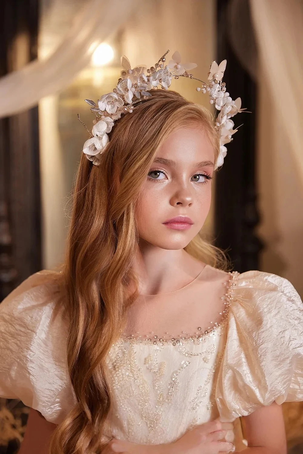 Customized Flower Girl Dress For Wedding Glitter Short Sleeve Floor Length Kids Birthday First Communion Gown