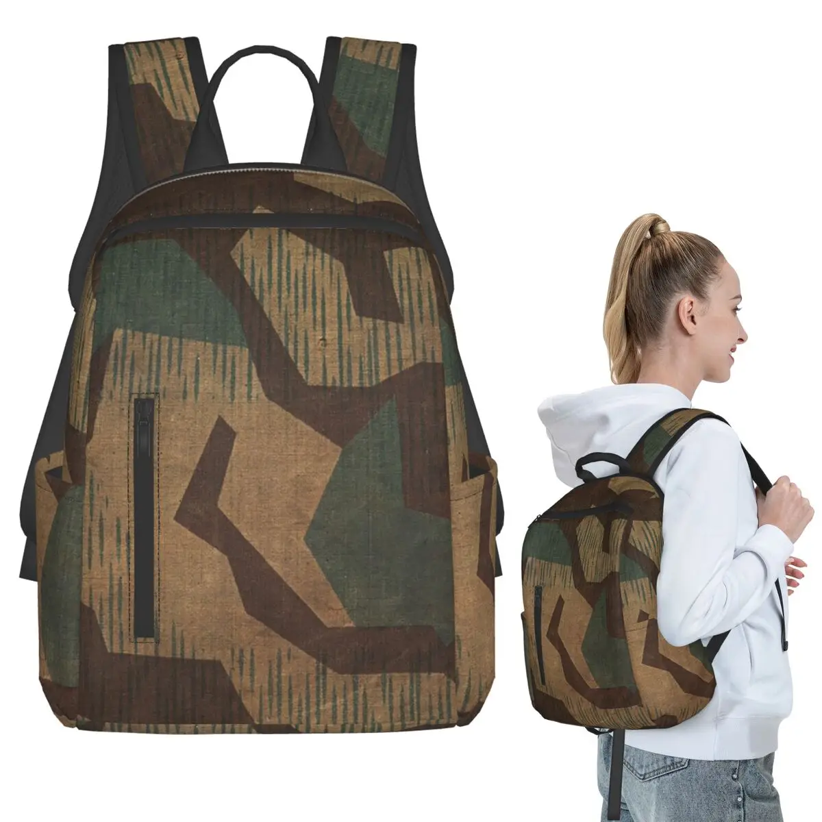Splintertarn German WW2 Camouflage Army Military Camo  Backpack Student BookBag Boys Girls School Bag Computer Shoulder Bags