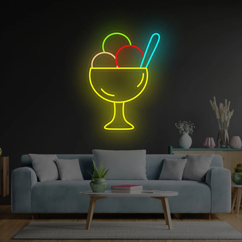 

Ice cream neon sign three ice cream balls in a glass led neon custom ice cream led light sign Retro Ice Cream Shop