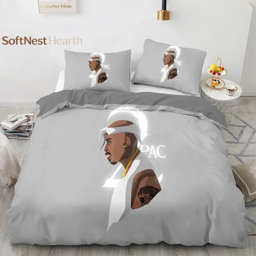 2026 3D Print Tupac Shakur Rapper 2Pac Bedding Set,Duvet Cover Bed Set Quilt Cover Pillowcase,King Queen Twin Size Boys Girls Ad