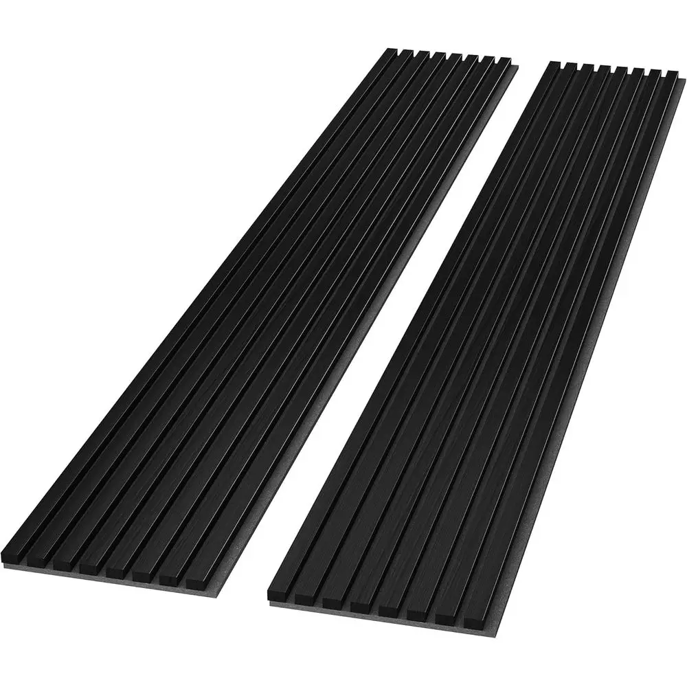 

Комплект из 2 акустических панелей из цельной шерсти, звукоизоляционные панели размером 94,49 x 12,6 дюйма, стеновые панели с деревянными планками для декора (черные)