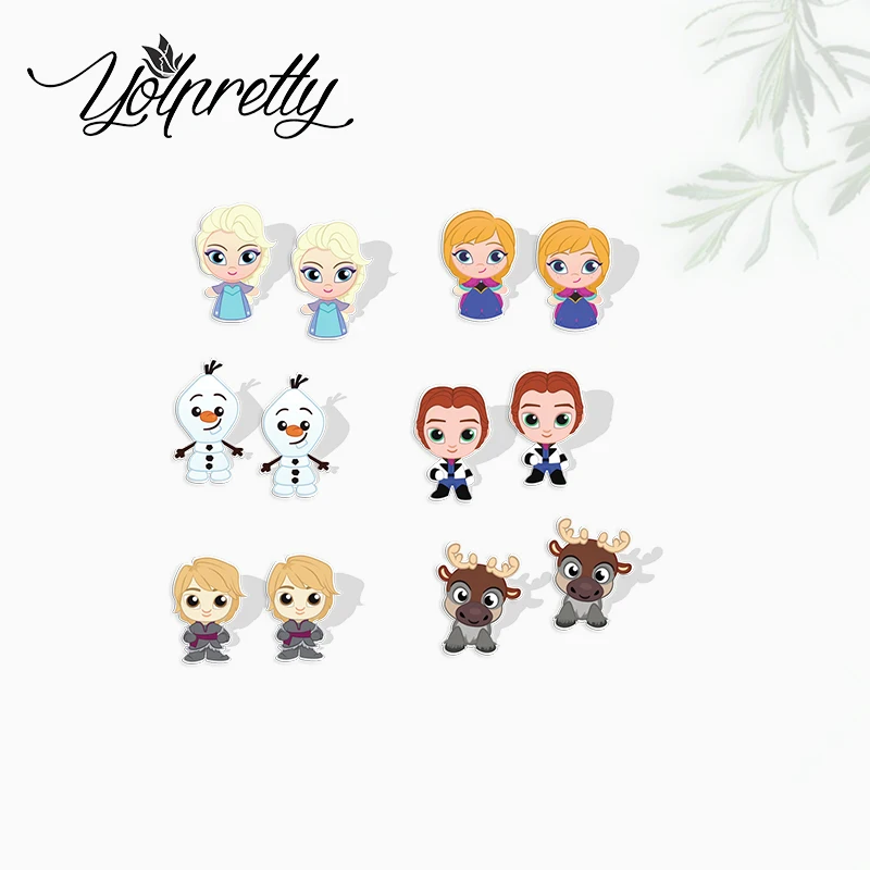 

2024 New Arrival Cartoon Frozen Cartoon Elsa Anna Olaf Epoxy Stud Earrings Handcraft Acrylic Stud Earrings