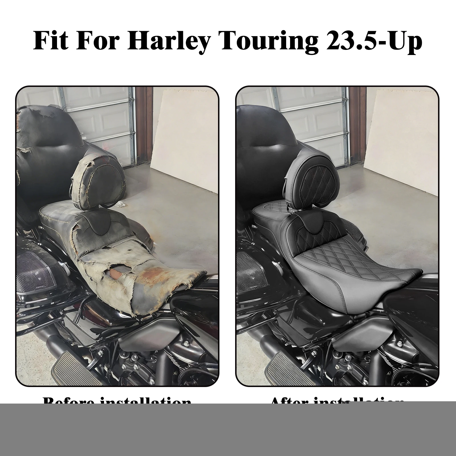 Motorcycle  Two Up Seat Driver Passenger Seat With Backrest Cushion Pad For Harley Touring Road Street Electra Glide FLH 23.5-Up