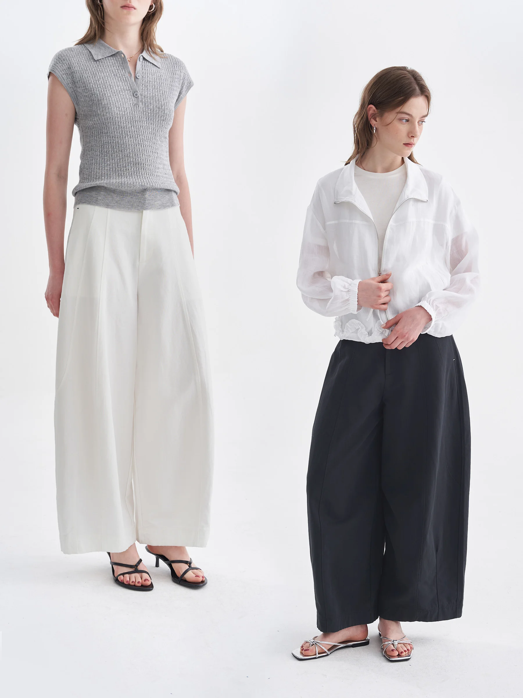 

DotDrobe Women's Wide Leg Pants Semi-Elastic Waist Bend Knife Cotton Lyocell Spring Summer Thin Model Casual Style