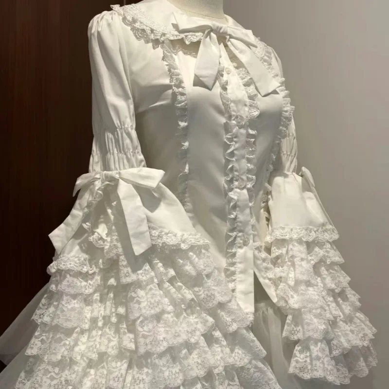Peter Pan Collar Black Lace Lolita Shirt Women Summer All-match Bottoming Blouses 2025 New Flare Sleeve Blusas De Mujer