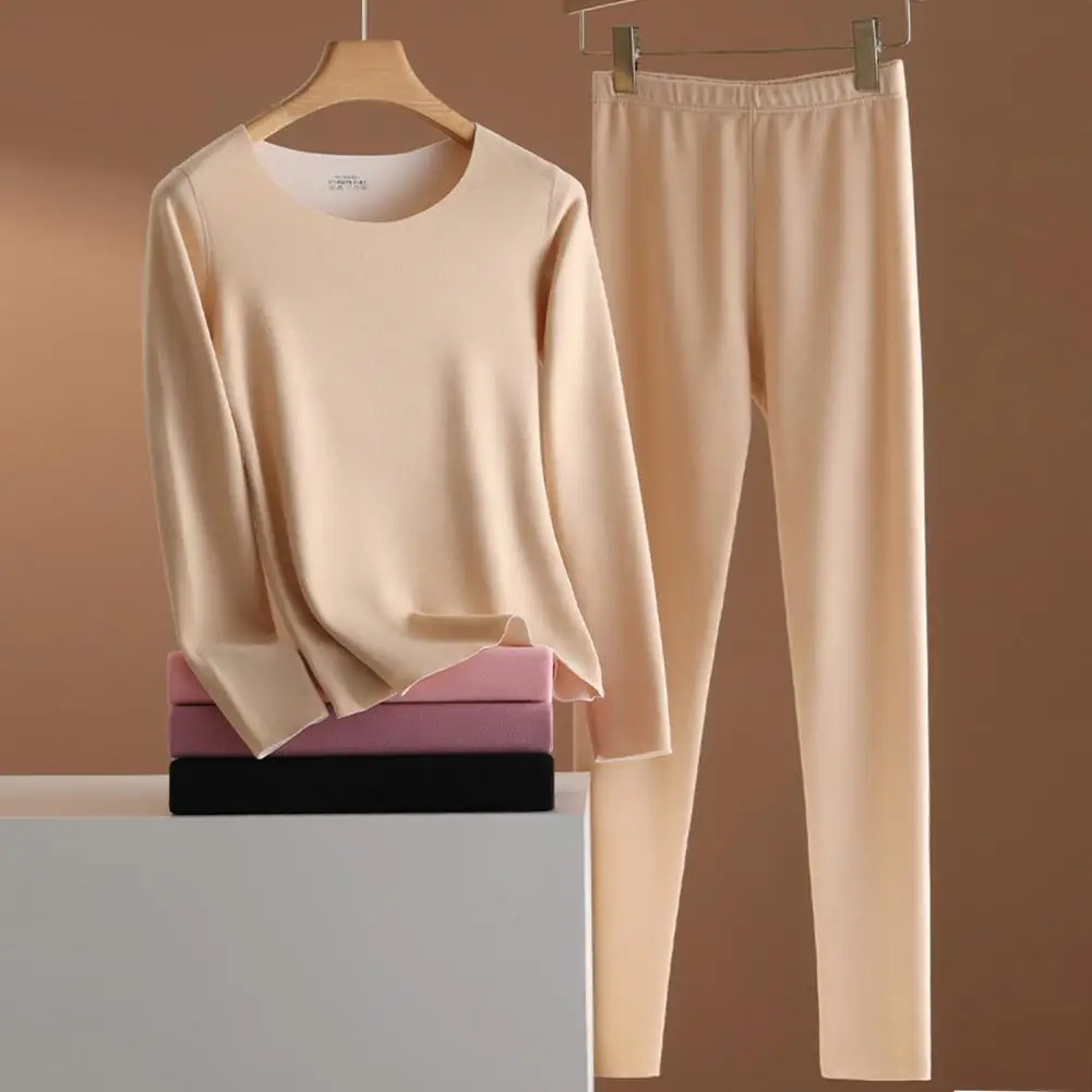 Lady Winter Sleepwear Set Women Thermal Underwear Set Women's Thermal Clothing Set Round Neck Top Elastic Waist Pants Homewear