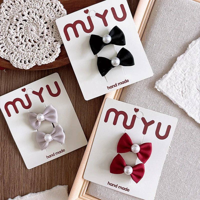 

2 шт./компл., детские заколки для волос с жемчужным бантом, милый бант, двусторонний зажим, головной убор принцессы для девочек, детские заколки для волос, женские аксессуары для волос