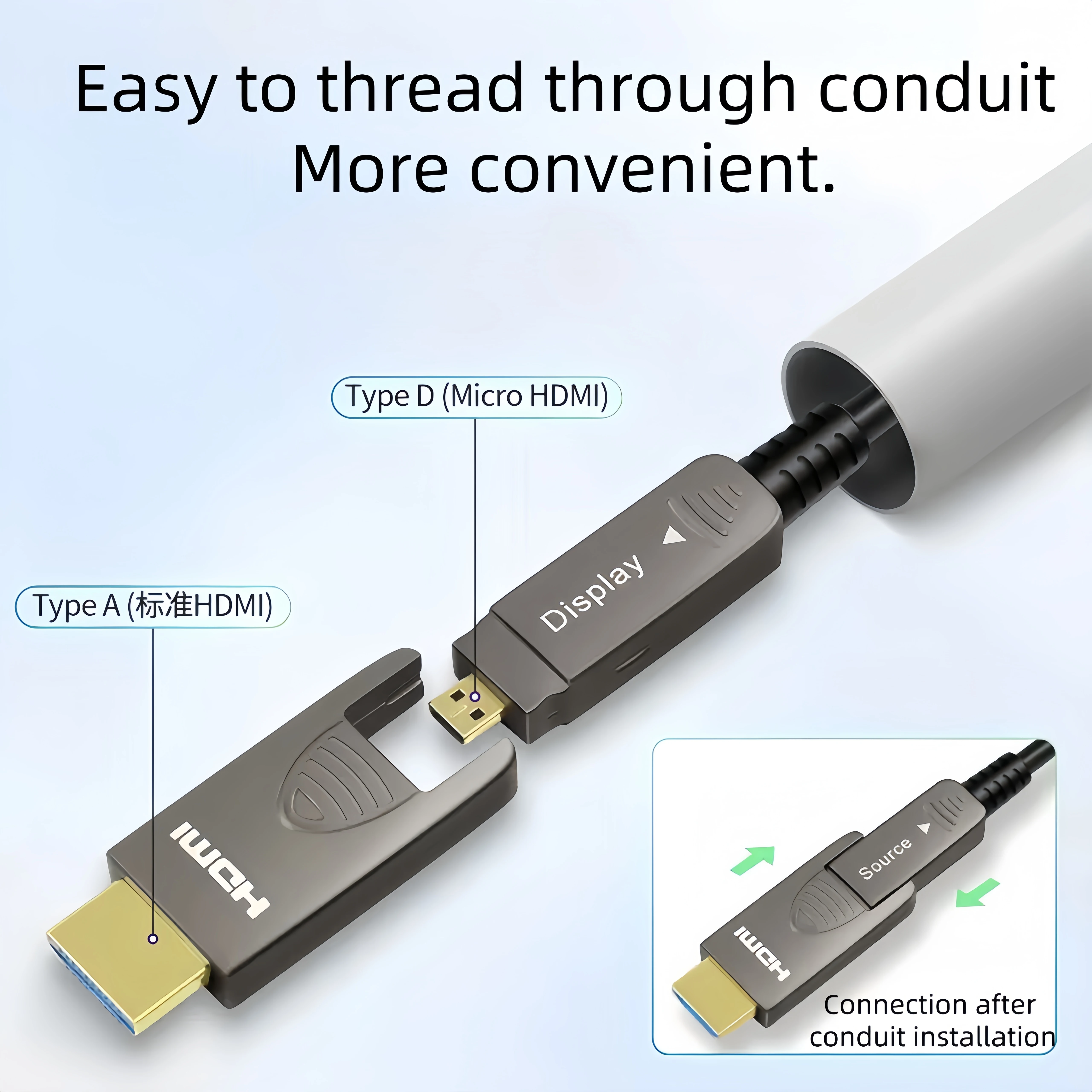 Cabo de fibra óptica de alta resolução 8K para HDTV 48Gbps 2.1 Versão Conector destacável PVC EARC HDR10 + Microfone Alto-falante