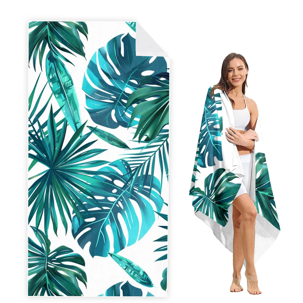 Monstera Beach Towel Oversized,Super Absorbent Sand Free Thick Microfiber Beach Towel,Beach Towels for Kids,Men,Women,Girls,Boy