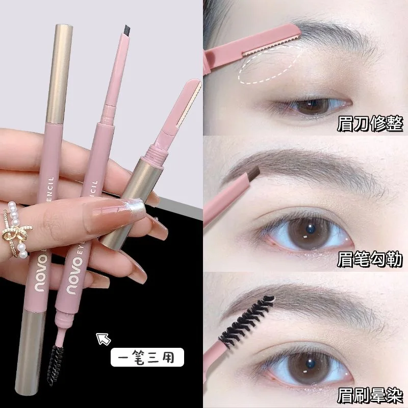 EyebloggTrimmer-Crayon à sourcils 3 en 1, imperméable, longue durée, naturel, 4 couleurs, gris, marron, cosmétiques, maquillage