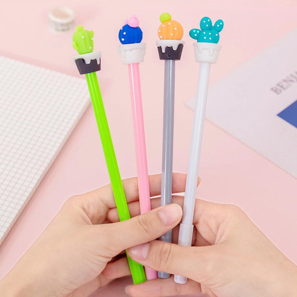 

40Pcs / Set Cute Gel Pen Kawaii Cactus Potted Plant 0.5m Black Gel Ink Pen School Stationery Office Suppliers Gifts Pens