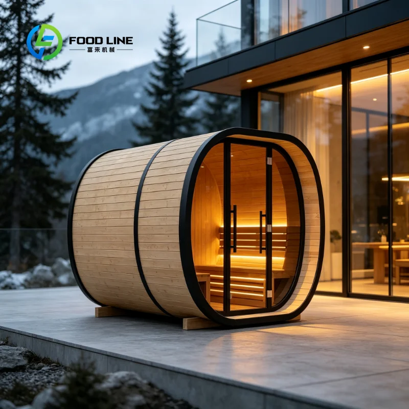 Outdoor Cedar Barrel Sauna Custom, Certified Luxurious Spa Equipment with Phone Control for Professional Athletic Recovery