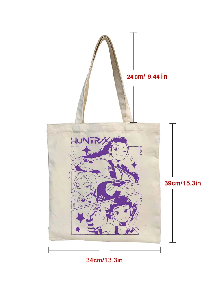 1 قطعة HUNTRIX K-pop شيطان هنتر أنيمي نمط قماش حمل حقيبة قابلة لإعادة الاستخدام المرأة حقيبة تسوق حقيبة قماش قنب حقيبة شاطئية هدية للمسافرين #5