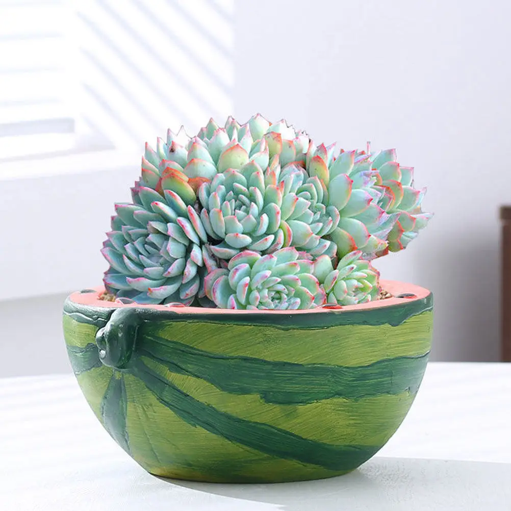 

Watermelon Shaped Coarse Pottery Flower Pot Large Capacity Flat Bottom Planter Indoor Outdoor Ceramic Plant Pot Landscape