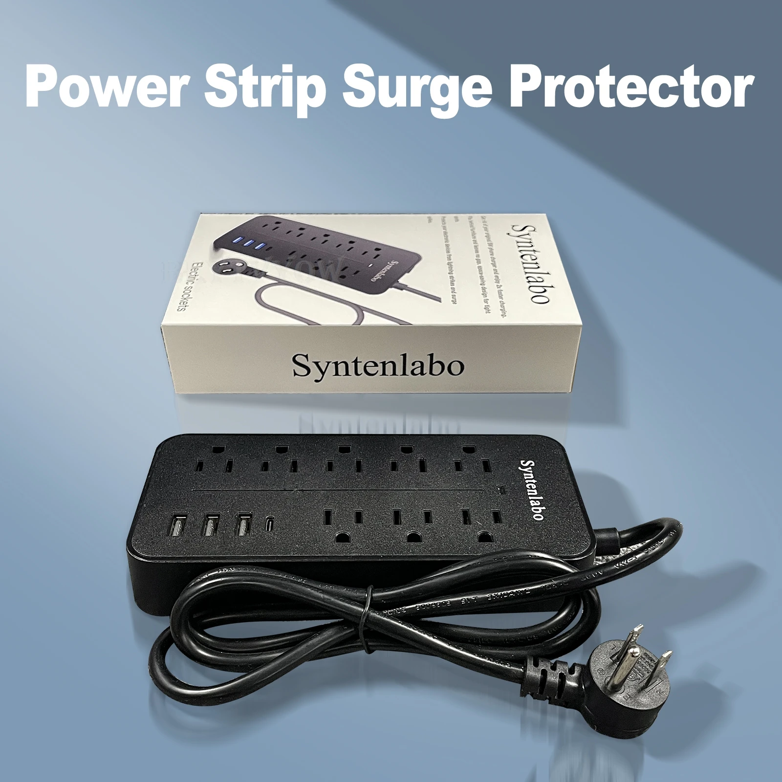 

Syntenlabo Electric sockets - 12 AC Outlets & 4 USB Charging Ports, 2x Fast Charging, Space-Saving Design, Lightning & Surge Pro