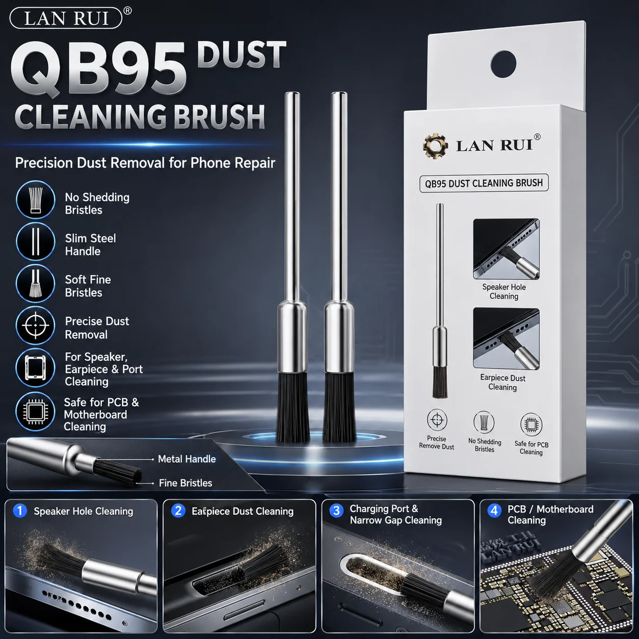 Lanrui QB95 Dust Cleaning Brush 10PCS/Bag 2.35mm 3.0mm for Phone PCB Motherboard Chip IC Repair Cleaning Hand Tool Kit