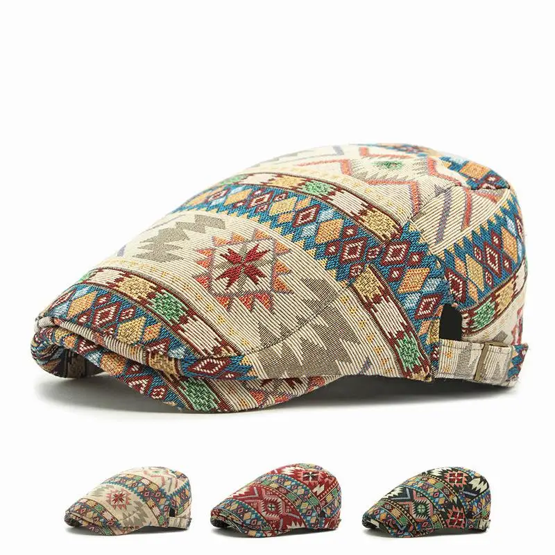 Women's Colorful Patterned Beret Hat Stylish Seasonal Polyester Beret Cap for Female 55-60cm Jacquard Craft Design Beret