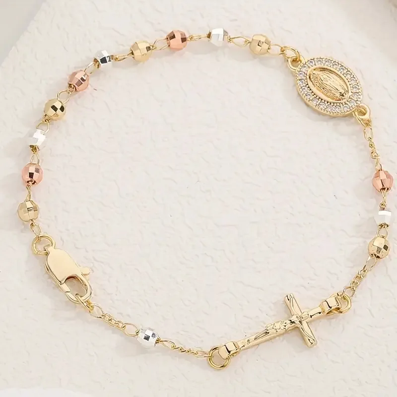 Rosary Beads Virgin Mary Cross Bracelet Crucifix Bracelets Women Gift Baptism Confirmation Communion Christian Jewelry Bracelet