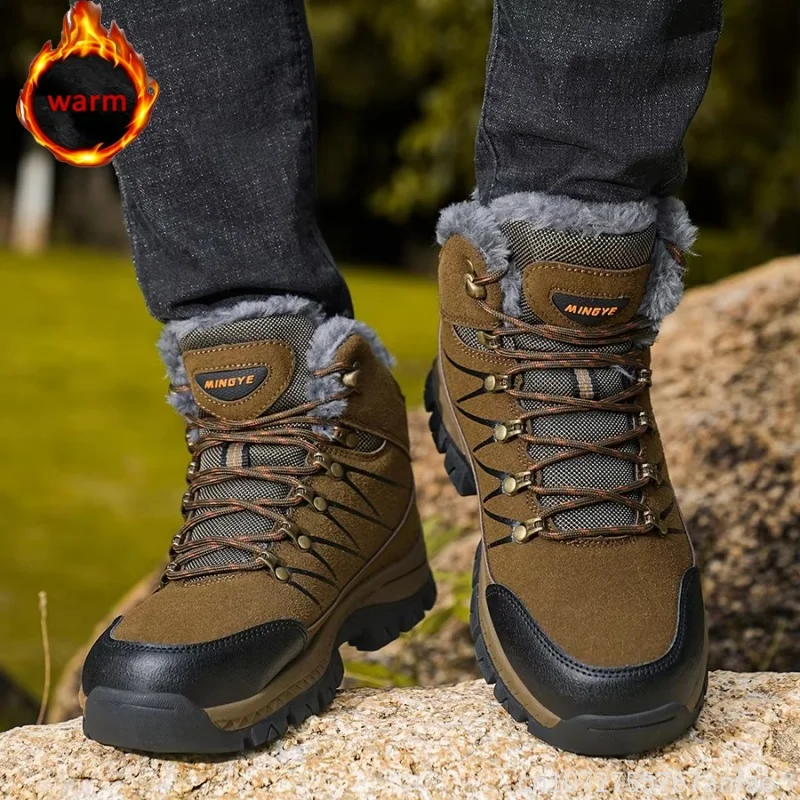 Men's Snow Boots Winter Shoes Lace Up Flats Keep Warm Anti Slip Walking Climbing Hiking Shoes Platform Outdoor Man Ankle Boots