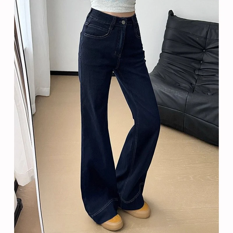 

Женские джинсы в стиле ретро с высокой талией 2026: классические прямые джинсовые брюки для девушек, однотонные тонкие расклешенные брюки-клеш для женщин