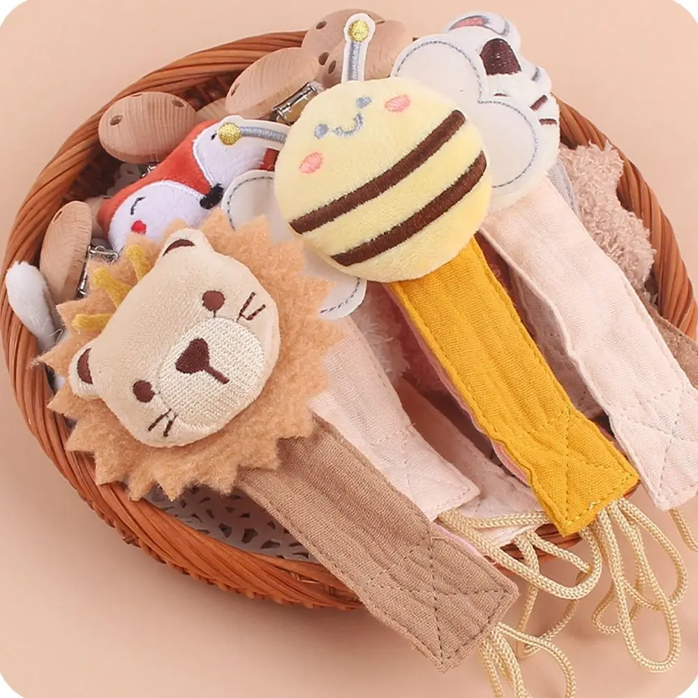 Animal Cloth Baby Pacifier Chain Wood Linen Cotton Infant Teething Soother Holder Nursing Chains Nipple Holder Clips