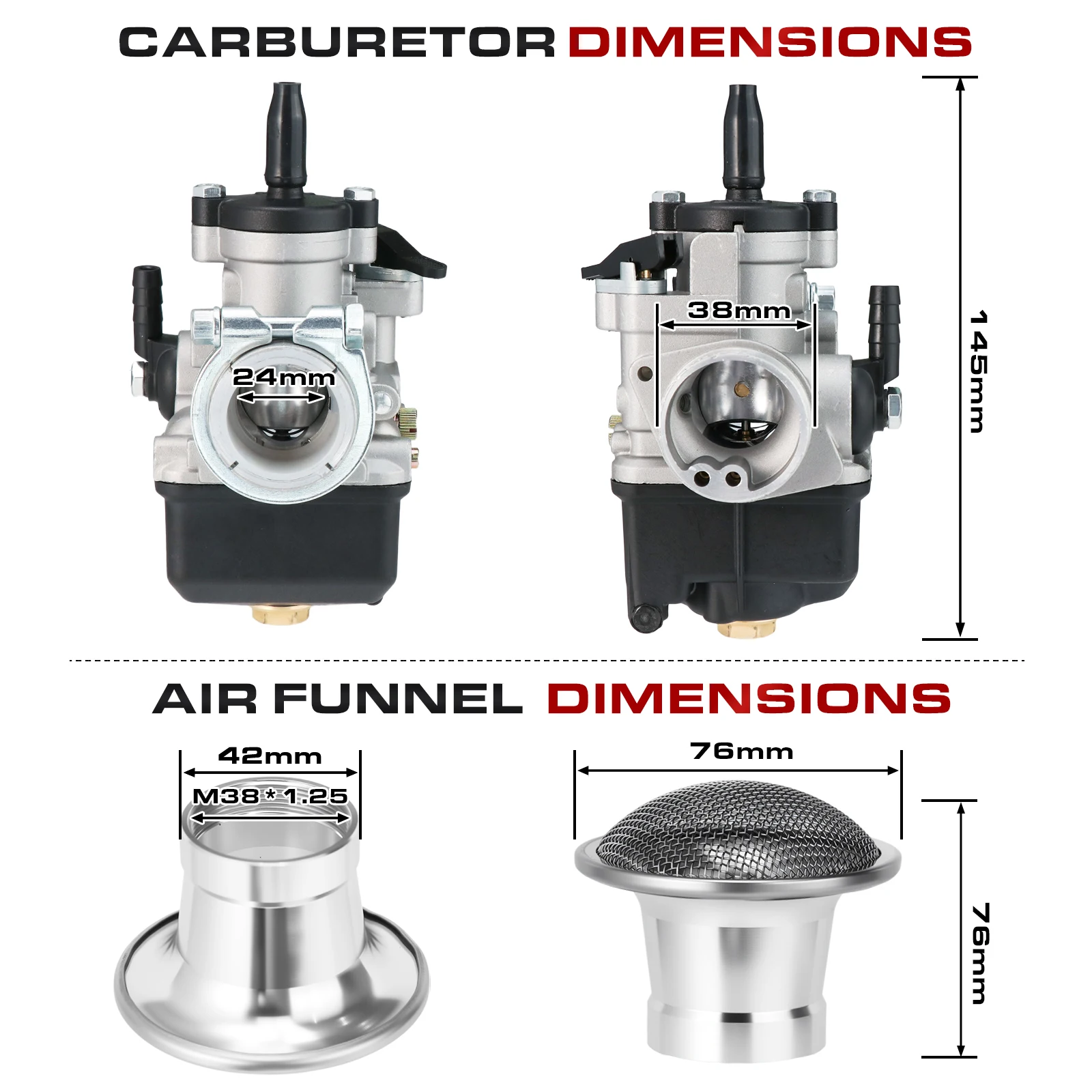 ZS Racing Dellort Carburetor with CNC Air Filter PHBL 24AS 4T R2710 For PIAGGIO VESP MBK APRILIAI Carburetor Set