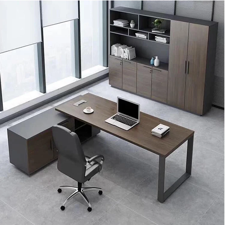 Simple Modern Office Furniture President Desk Fashion Atmosphere Office Manager Desk Chair Combination with Side Cabinet Drawer
