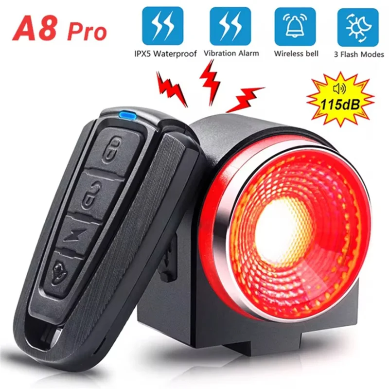 

YHOLI-A8 Pro Bicycle Rear Lamp With Brake Lights Horn Bell Remote Call Wireless Control Burglary Alarm Bike Finder
