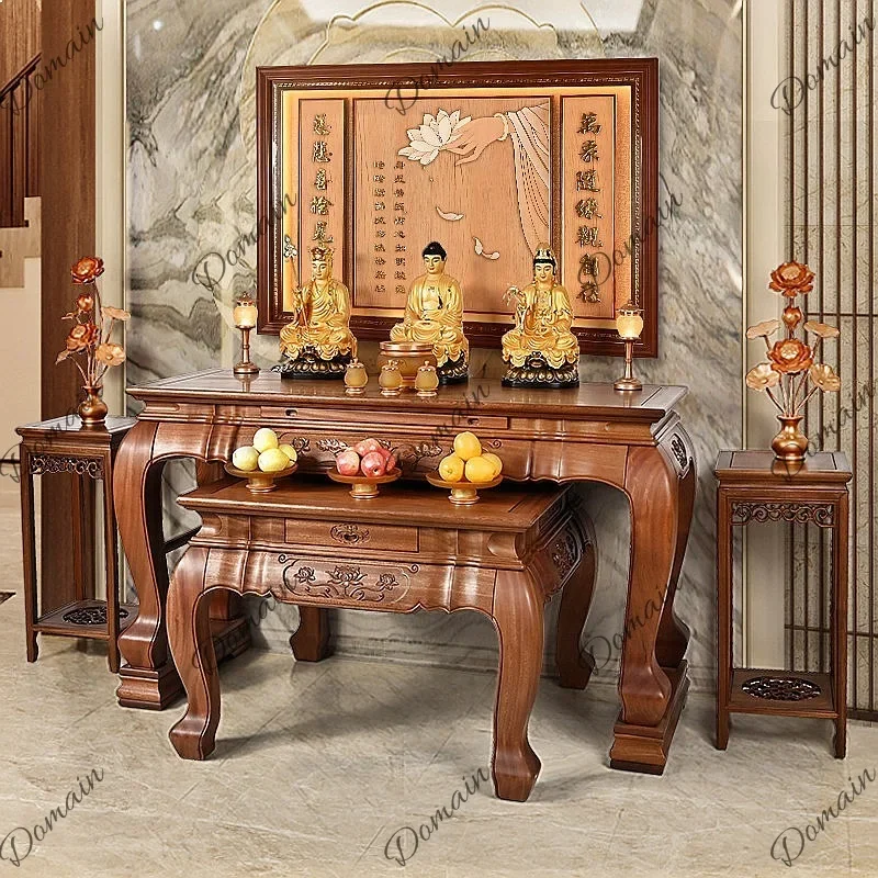 QA New Chinese Style Buddhist Worship Table Incense Altar Home Shrine Wooden Console Table for Hallway