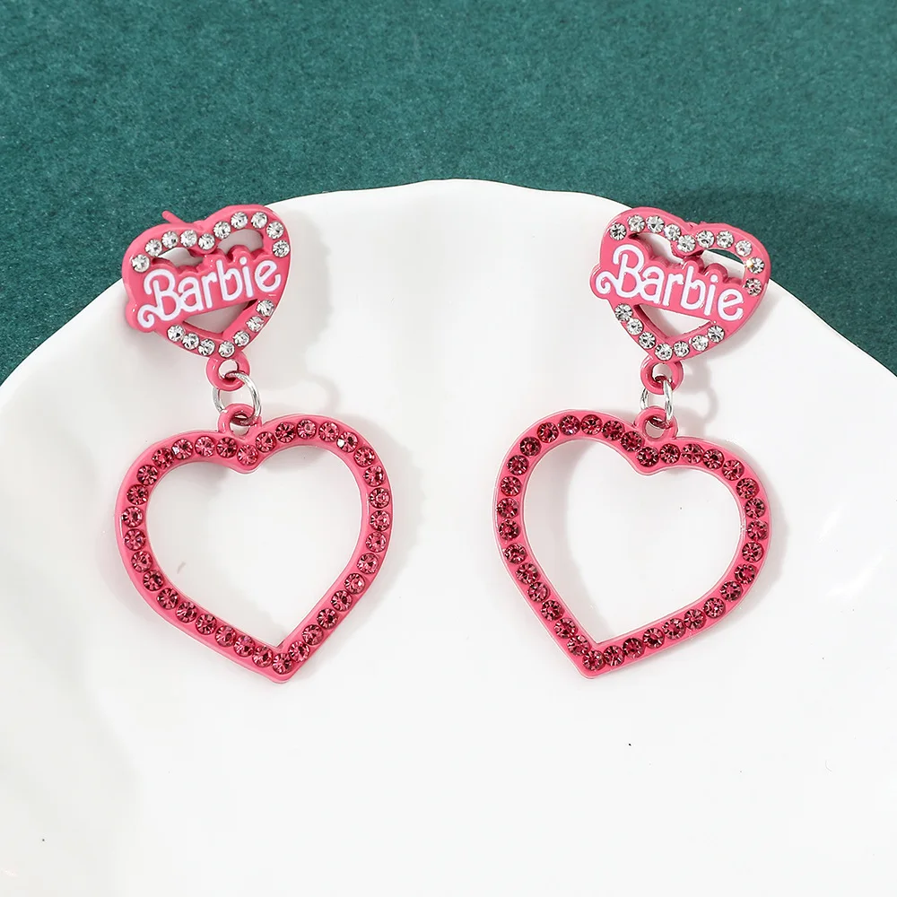 New Barbie Fashion Girls Love Earrings Kawaii Women All-match Heart-shaped Hollow Classic Ear Studs Jewelry Accessories Gifts