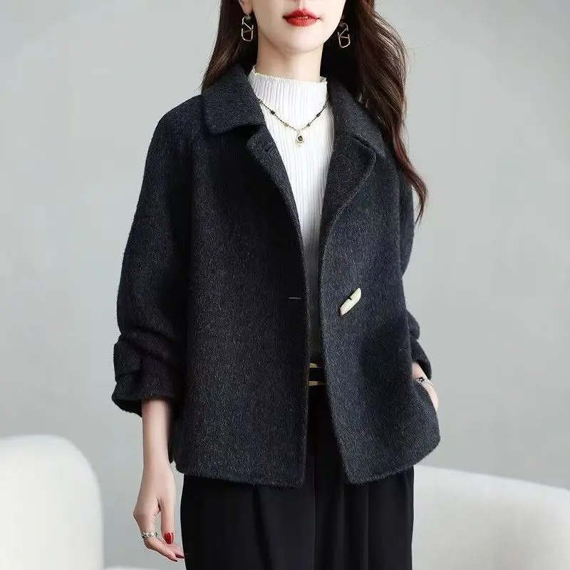 

High-Quality Double-sided Jackets Women's New Wool Coats Autumn Winter 2026Short Woolen Jacket Ladies Simple Horn Button Outwear