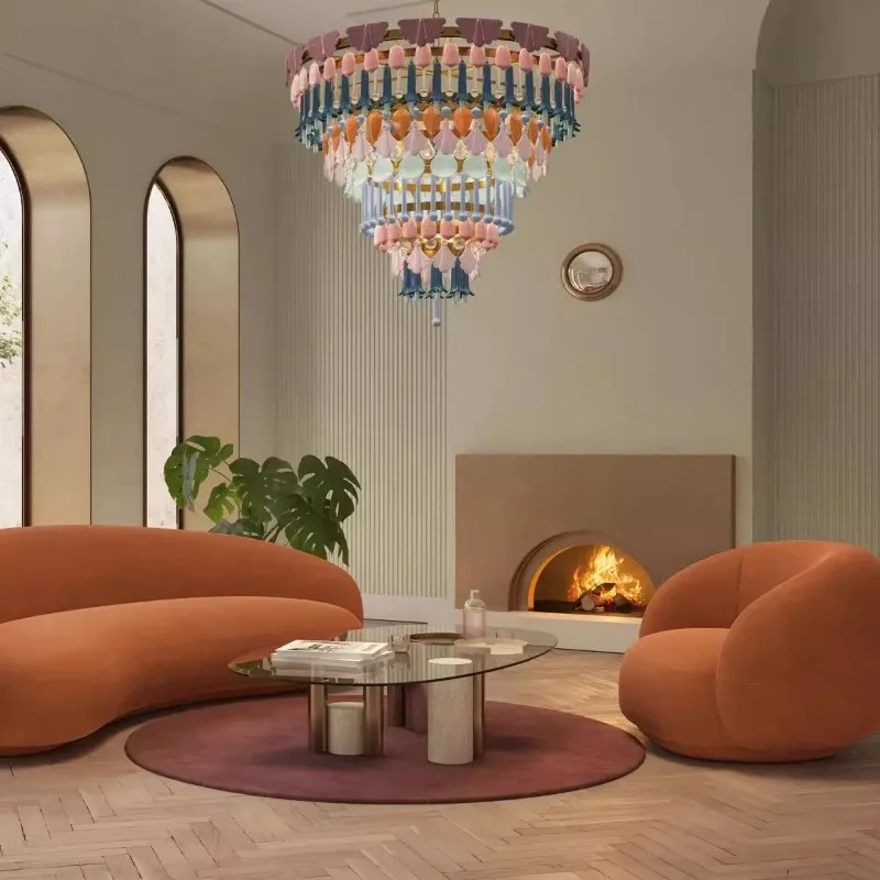 Nordic Retro Luxury Ceramic LED Chandelier Living Room Restaurant Villa Hotel Bedroom Color Ceiling Lamp Designer Decor Lighting
