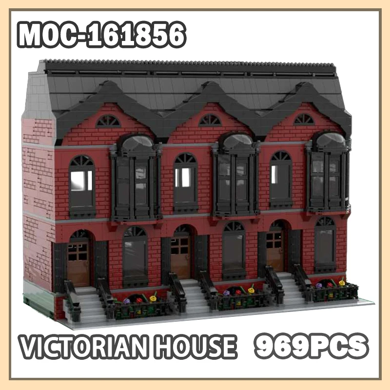 MOC- 161856   Викторианский дом, модель строительного блока, набор кирпичных частиц, креативные подарки, современный дизайн в британском стиле, сборка, 969 шт.