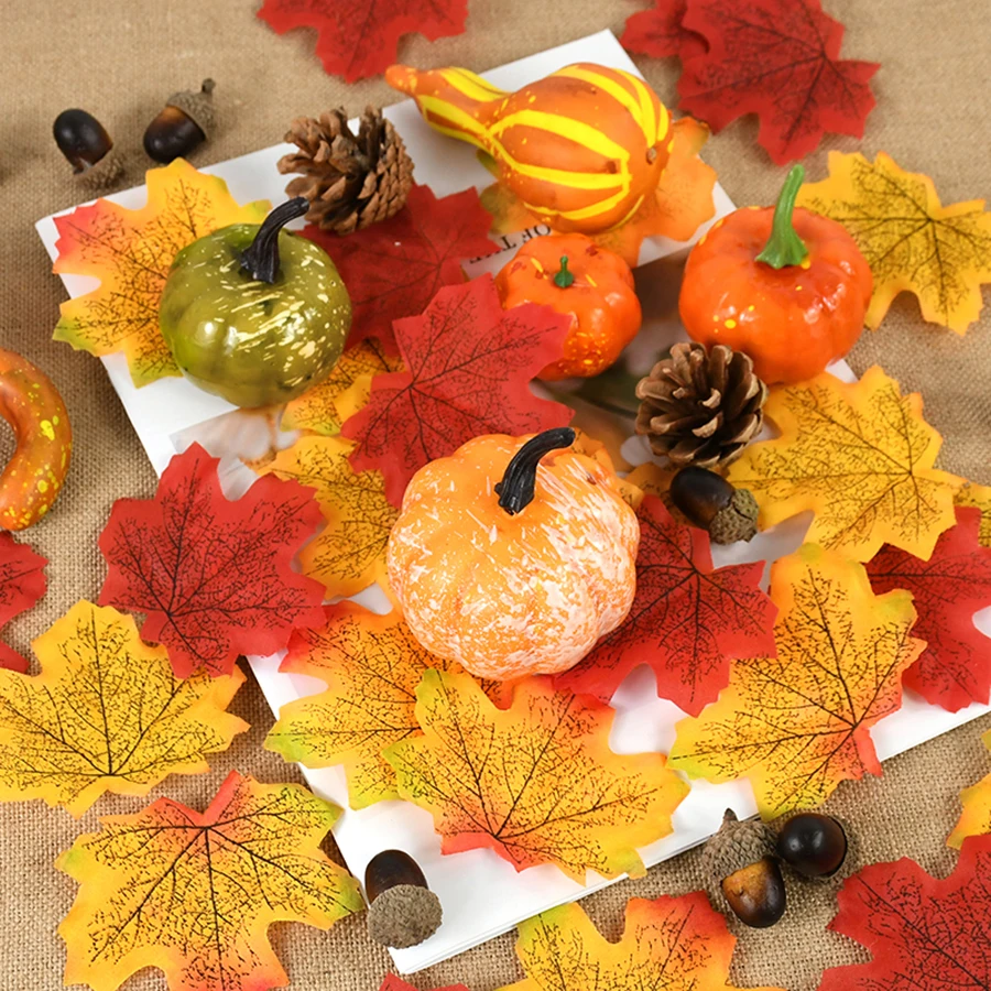 50Pcs Fall Harvest Decor Props Artificial 3D Pumpkin Gourd Acorn Berries Maple Leaf Artificial Pumpkin Craft Simulation Hallowee