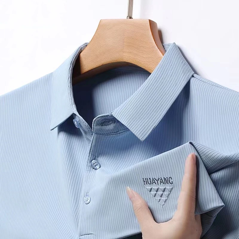 T-Shirt estiva a maniche corte traspirante in morbida seta di ghiaccio con risvolto da uomo 2023 nuova POLO Casual da lavoro di moda con ricamo di