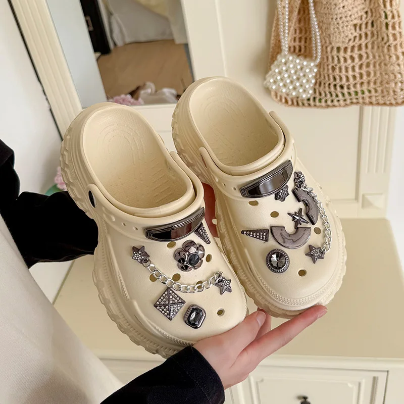 Metal Accessories Women's Clogs & Mules Outdoor Wear Thick Soles DIY Cool Slippers Eva Non-slip Hight Platform Chunky Shoes